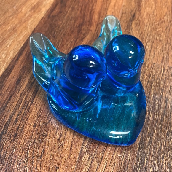Leo Ward Other - Vintage 1991 pair of blue birds of happiness fused on heart blown glass art